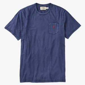 Polo Ralph Lauren marled blue pocket tee with dark red emblem on pocket.